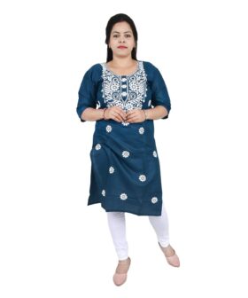 Women's Cotton Floral Embroidered Kurti - Ethnic