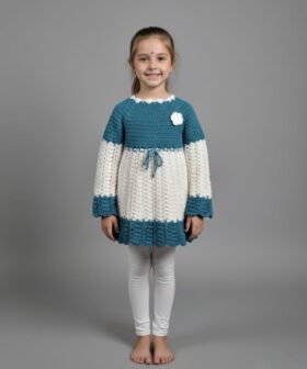 Laku Boys Girls Crochet Sweater Dress | Handcrafted Woolen Knitted Cape Dress for Kids | Floral Pattern Sweater with Tassel Fringe | Traditional & Casual Wear for Girl