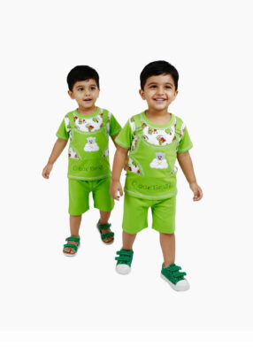 Laku Boys Cotton T-Shirt with Dungaree Style Print & Shorts Set | Cute Bear Design Summer Outfit for Kids Boys