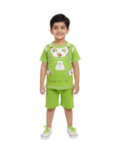 Alternative view of Laku Boys Cotton T-Shirt with Dungaree Style Print & Shorts Set | Cute Bear Design Summer Outfit for Kids Boys