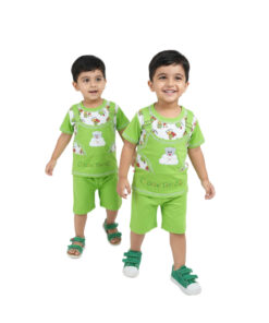 Laku Boys Cotton T-Shirt with Dungaree Style Print & Shorts Set | Cute Bear Design Summer Outfit for Kids Boys