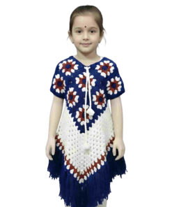 Alternative view of Laku Boys Girls Crochet Poncho Dress | Handcrafted Woolen Knitted Cape Dress for Kids | Floral Pattern Poncho with Tassel Fringe | Traditional & Casual Wear for Girls